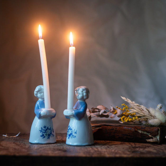Porcelain vintage angels candle holders, pair candleholders, Christmas eve table serving