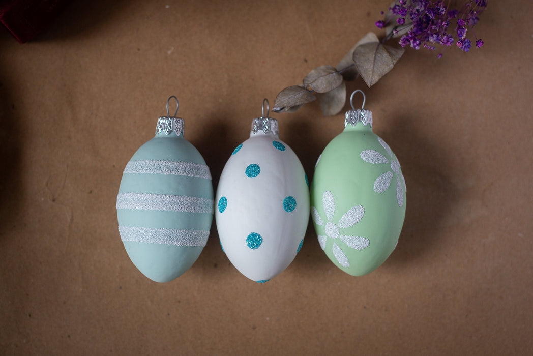 Hand Blown Glass Easter Eggs Set, Pastel Spring Decor with Wooden Box Option