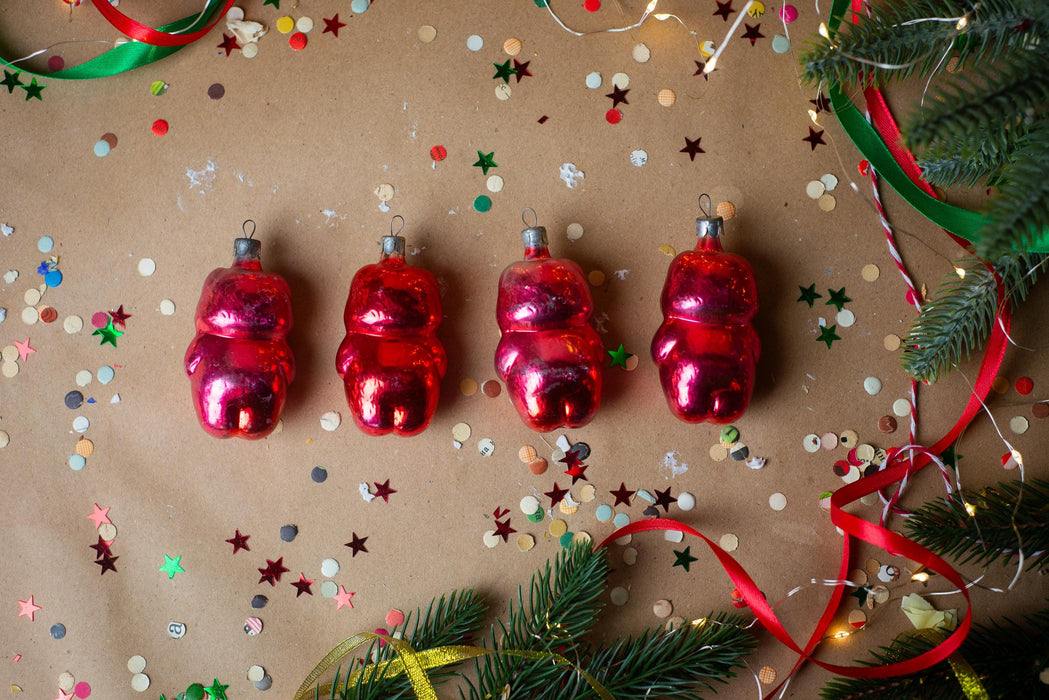 Vintage Pink Glass Bear Christmas Ornament, 1970s