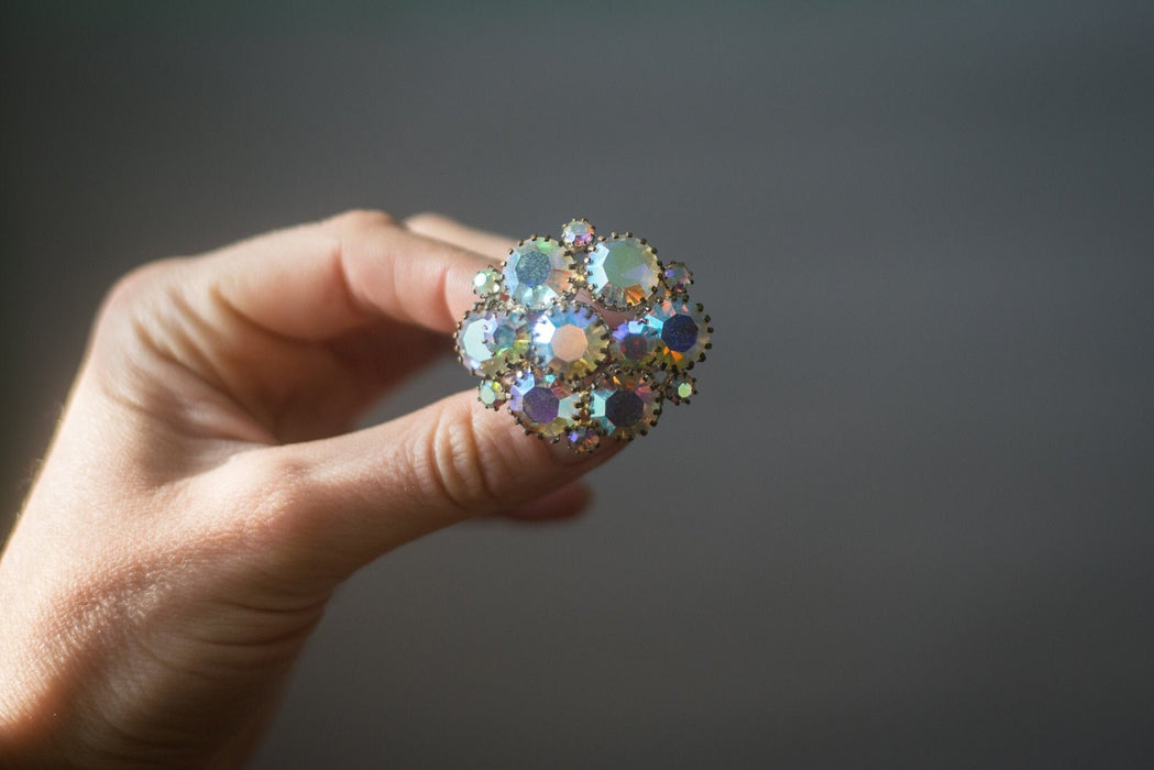 Crystal brooch, rhinestone 1970s jewelry