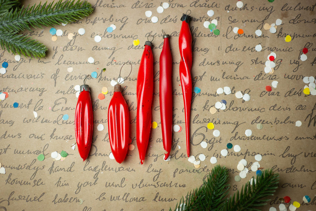 Vintage Red Glass Icicles – Set of 5