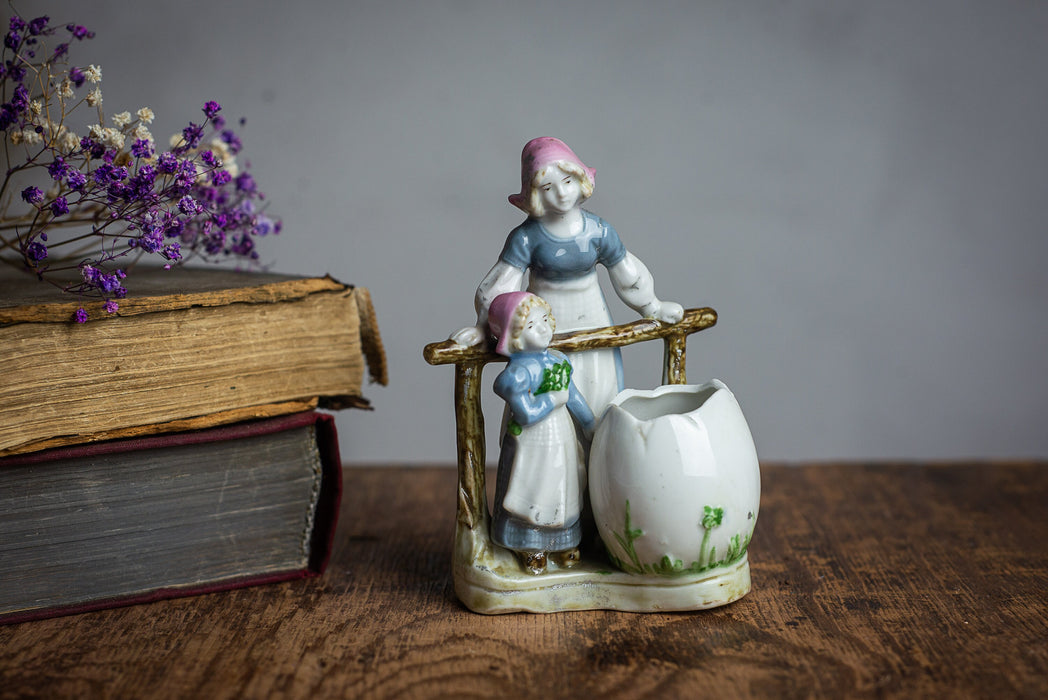 Easter Porcelain Figurine – Vintage Ceramic Woman With Girl Statuette