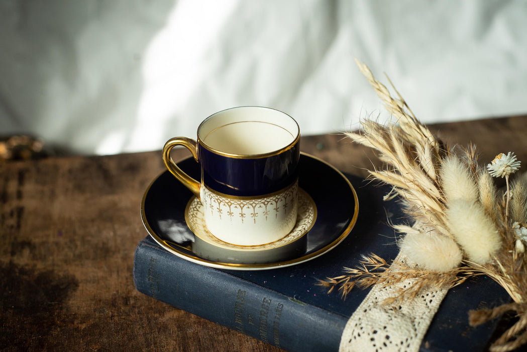 Vintage Bone China Coffee Cup & Saucer, 1960s European Gold Rim Tea Set