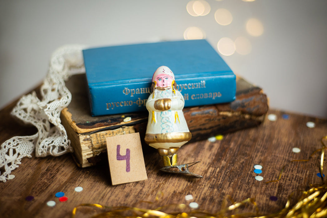 Vintage Girl Clip Ornament, Hand Painted Soviet Glass