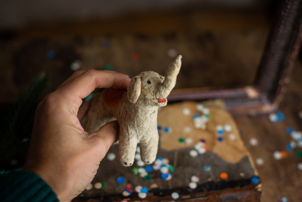 Antique Spun Cotton Elephant Ornament, Primitive