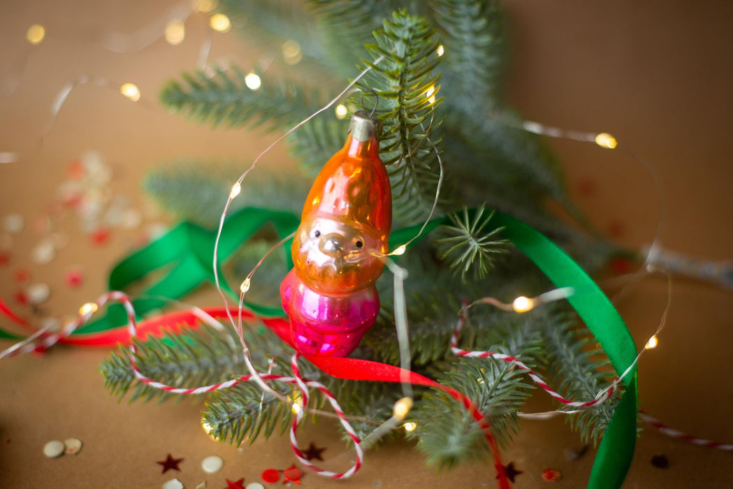 Vintage Glass Gnome Ornament, 1960s Elfin Garden Pixie