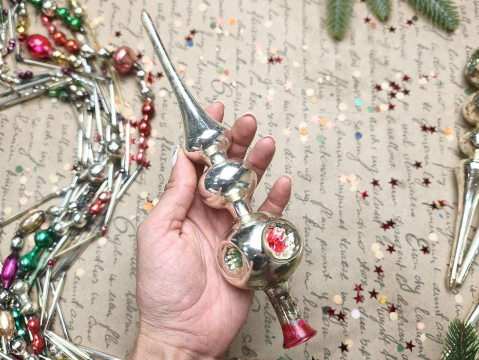 Vintage Silver Glass Christmas Tree Topper – 1950s