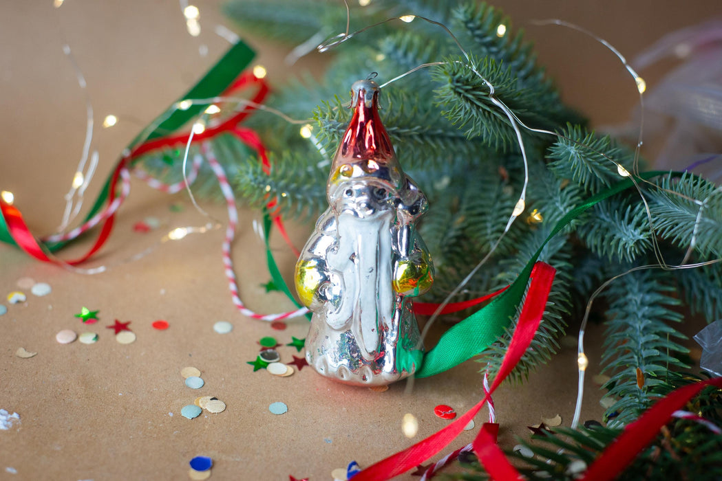Vintage Creepy Santa Ornament, Folk Art Christmas Tree