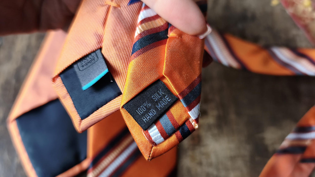 Vintage Silk Tie Pink Peach Necktie, Striped Designer Tie, Wedding Formal Mens Accessory