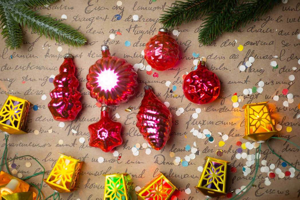 Vintage Pink Faceted Glass Christmas Ornaments Set of 6, 1950s Baubles