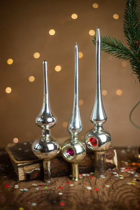 Vintage Silver Glass Christmas Tree Topper – 1950s