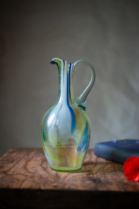 Green Murano Style Glass Pitcher – Vintage Art Jug, MCM Breakfast Table Serving Carafe, Water or Wine Jug