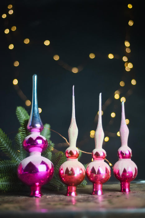 Christmas tree toppers, hot pink and white frosted decor