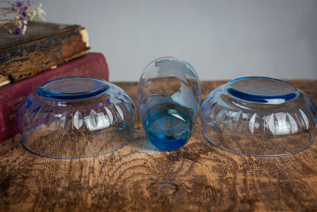 Vintage Blue Glass Serving Bowls – 1980s Set