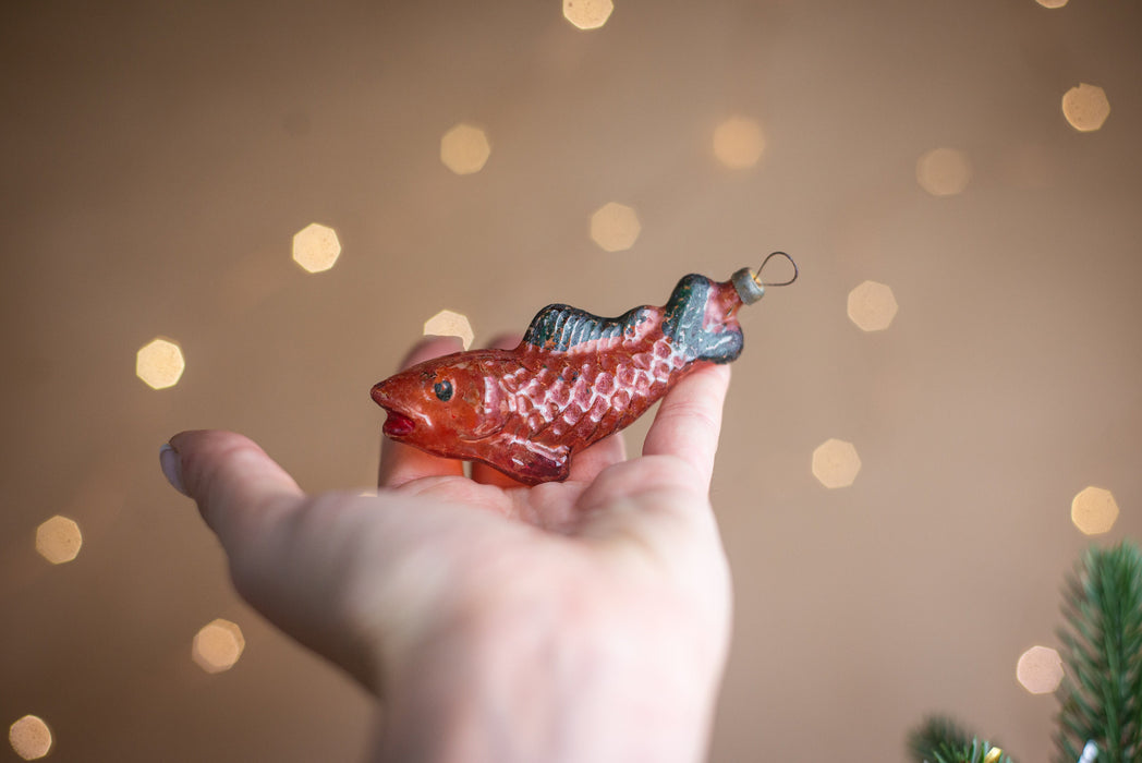 1970s Golden Glass Koi Fish Ornament, Hand Painted