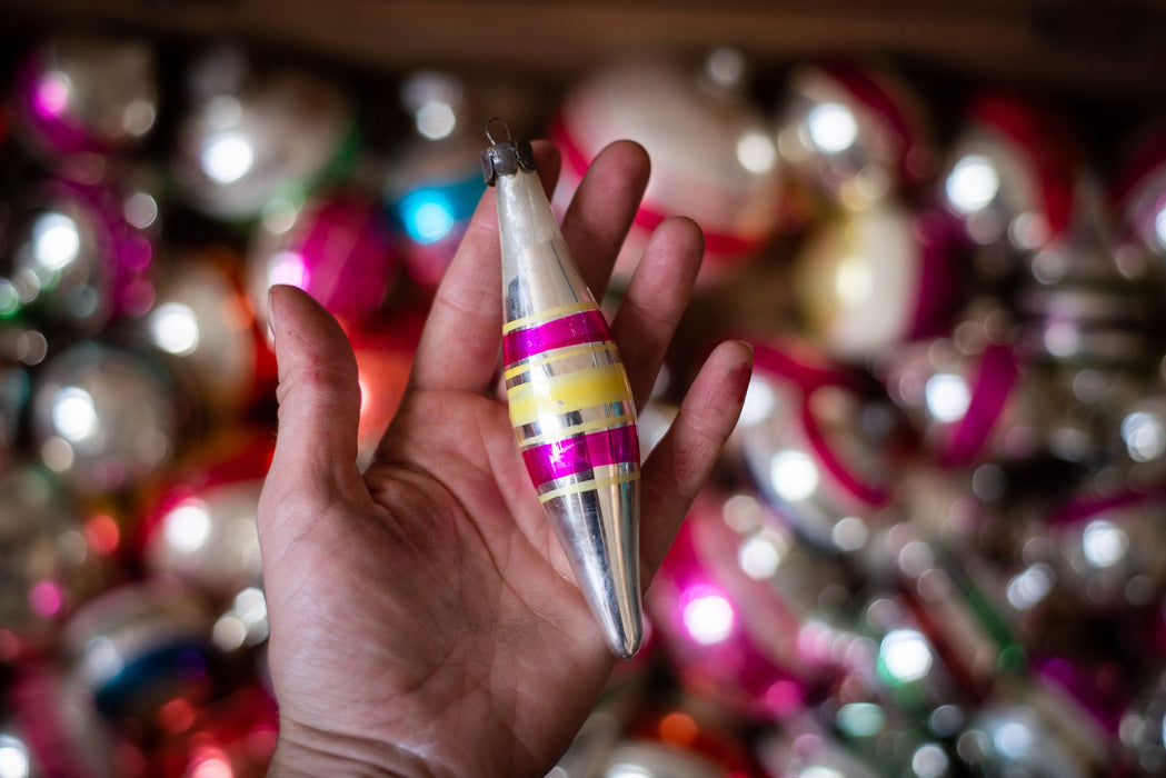 6–24 Vintage Glass Christmas Ornaments – Striped Retro Baubles Random Set