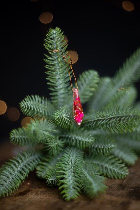 Boho Mosaic Christmas Ornaments, Iridescent Red Glass