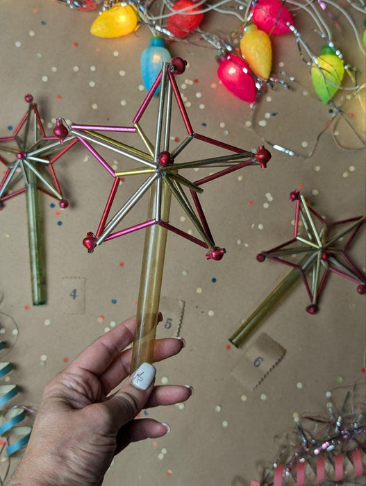 Vintage Beaded Glass Star Tree Topper – Pink & Silver