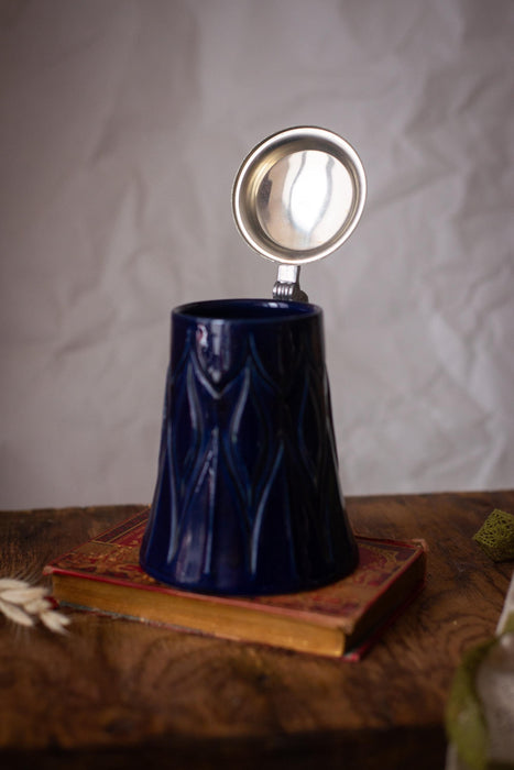 Vintage Cobalt Blue Beer Stein Bavarian Ceramic Mug with Lid