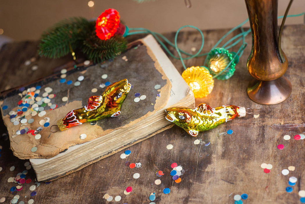 Goldfish Glass Christmas Ornament, Hand Painted Koi Fish