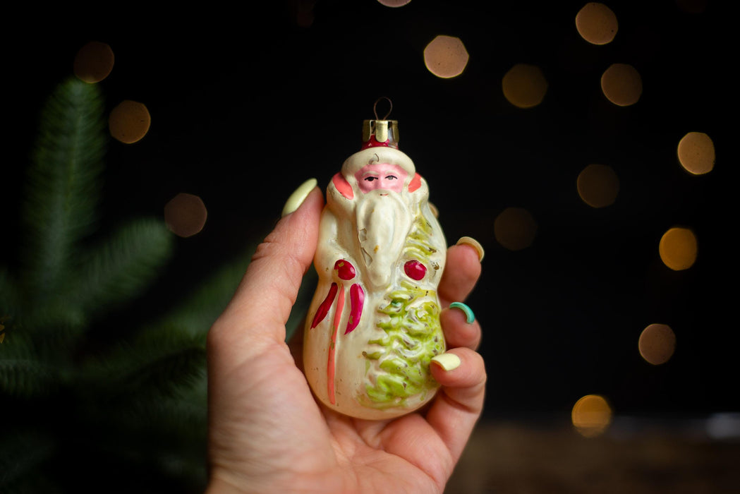 Vintage Glass Santa Claus Ornament, Mid Century Old World