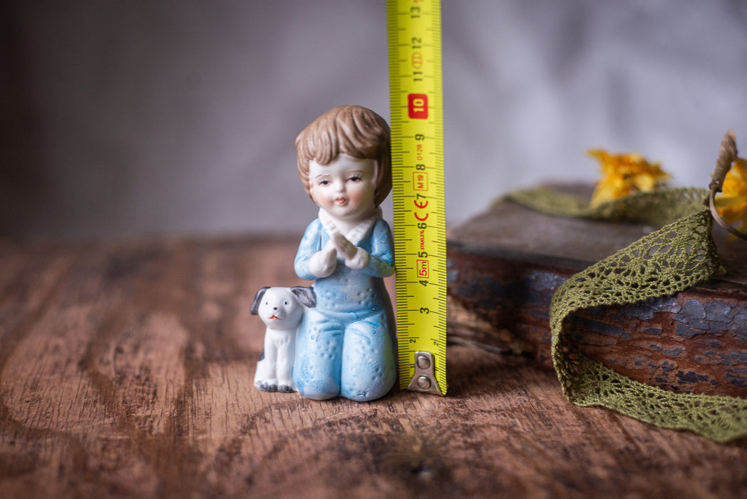Praying girl with puppy figurine, Catolic gift, Germany porcelain, religious home decor