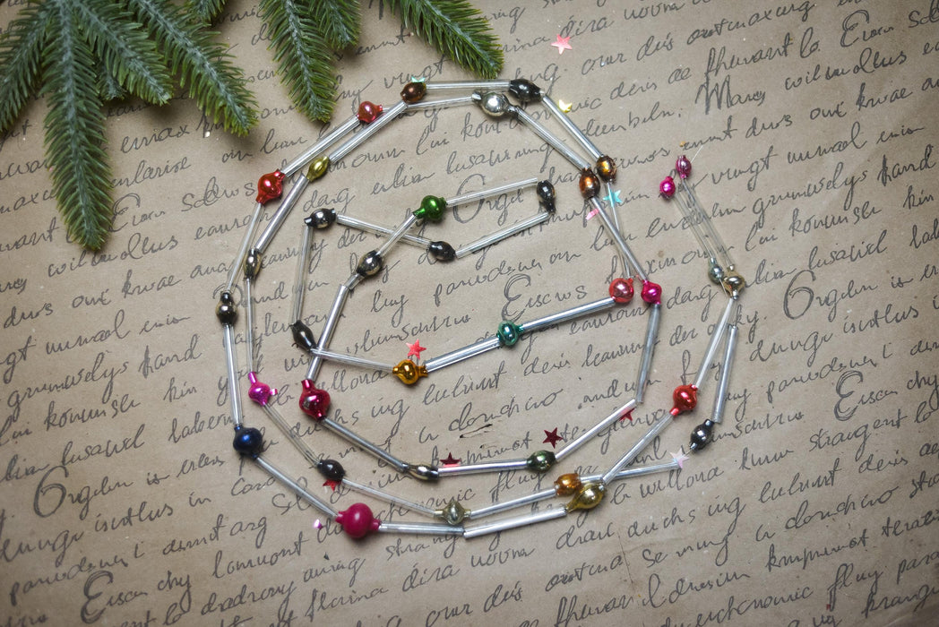 Vintage Bugle Bead Garland, Soviet Glass Garland 1970s