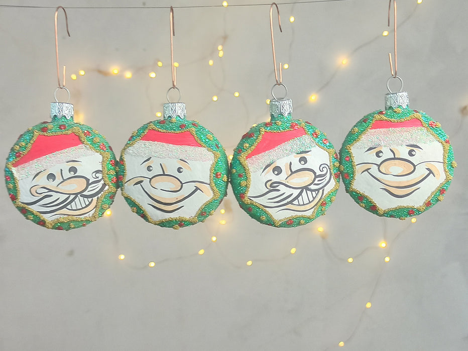 Vintage Santa Glass Ornament with Hand Painted Details