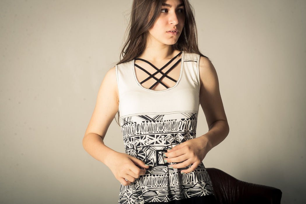 Vintage Midi Dress – 80s Retro Sundress with Adjustable Waist Belt | Black White Dress