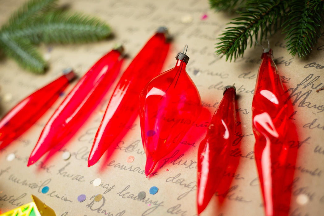 Vintage Red Glass Christmas Ornaments, Set of 6 – 1950s