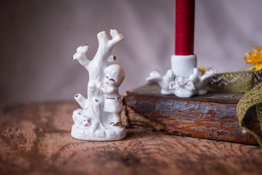 Vintage White Porcelain Angel Candleholder with Doves, Germany