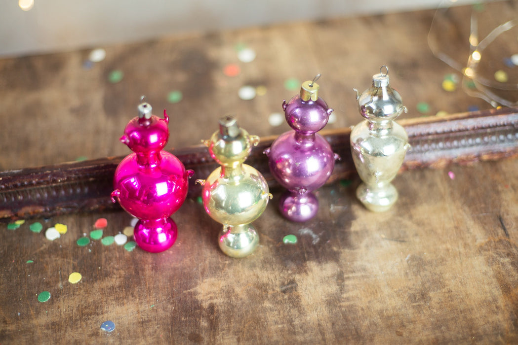 Vintage Samovar Glass Ornaments, Retro Mercury Glass