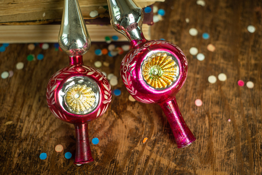 Vintage Hot Pink Glass Christmas Tree Topper with Indent