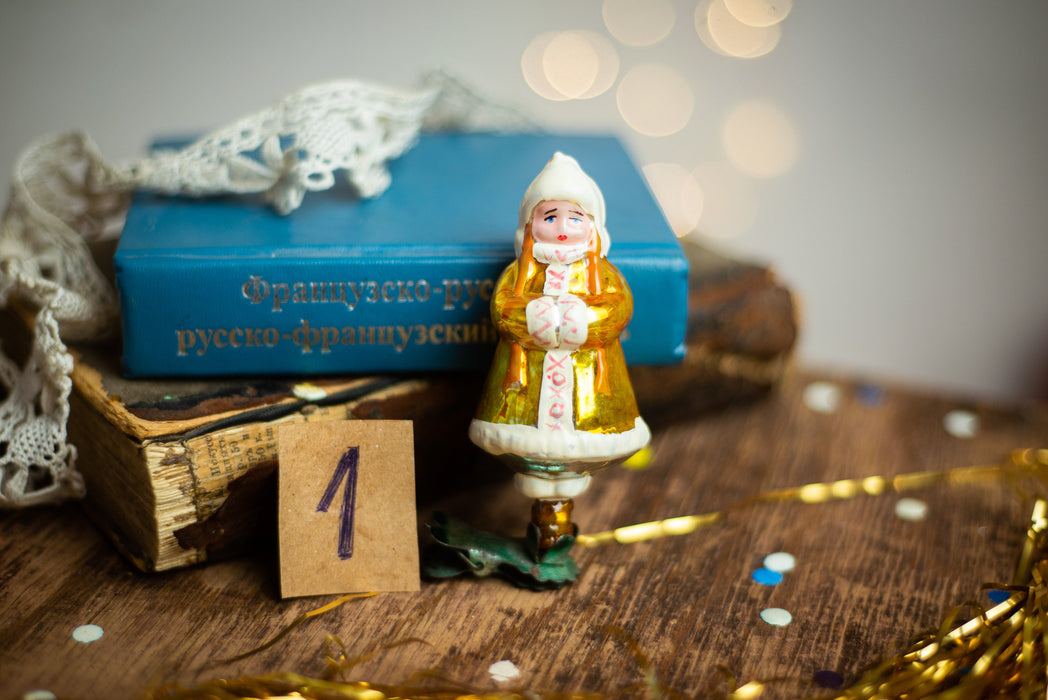 Vintage Girl Clip Ornament, Hand Painted Soviet Glass