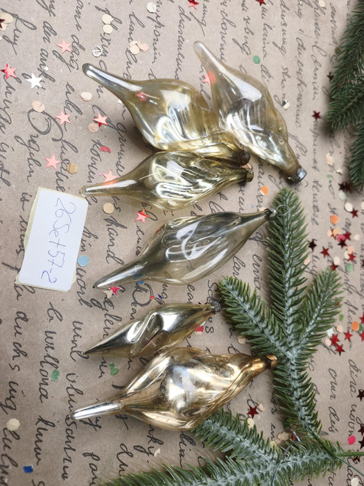 Vintage Silver Glass Christmas Ornaments, Ribbed Icicles and Lantern Bauble Sets