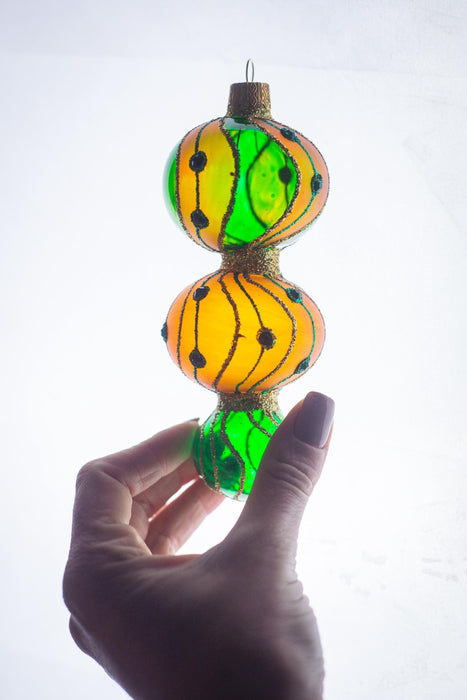 Set of 2 Christmas glass ornaments, hand-painted Xmas tree hanging decorations, Boho Xmas home decor, Christmas gift