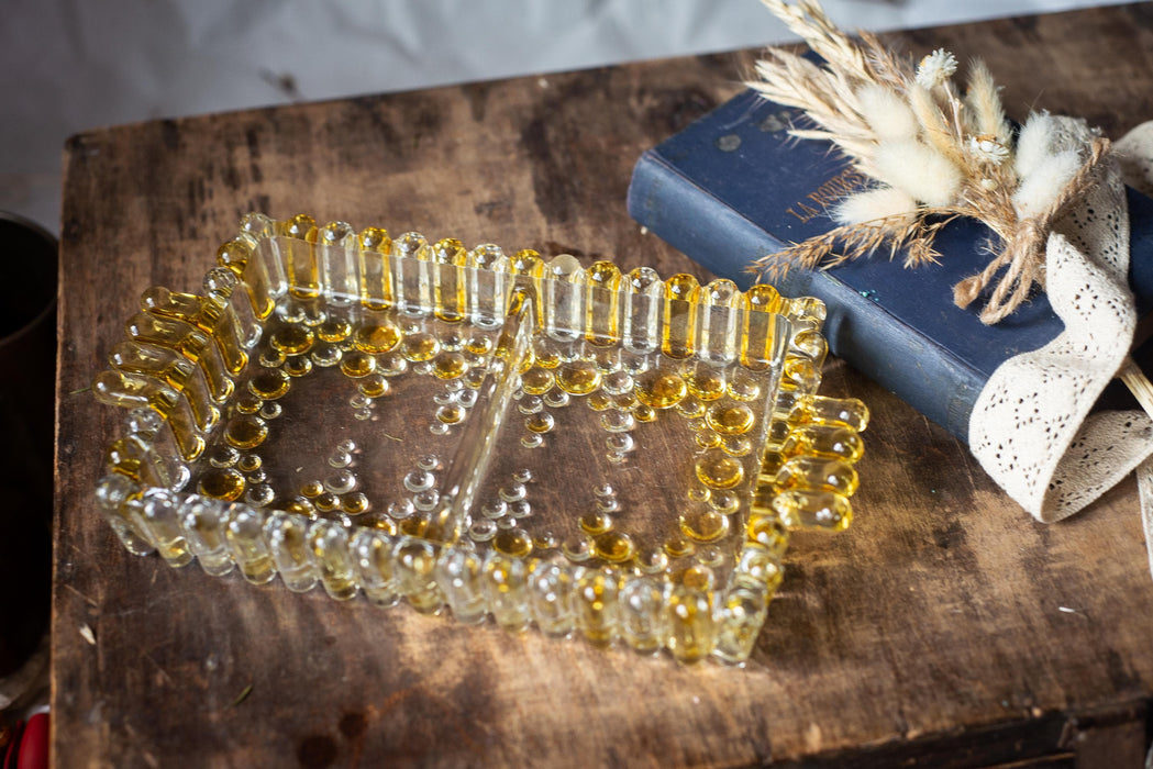 Amber Glass Serving Dish – Vintage 1970s Rectangular Tray with Handle