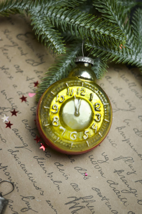 Vintage Clock Glass Christmas Ornament, Retro Holiday
