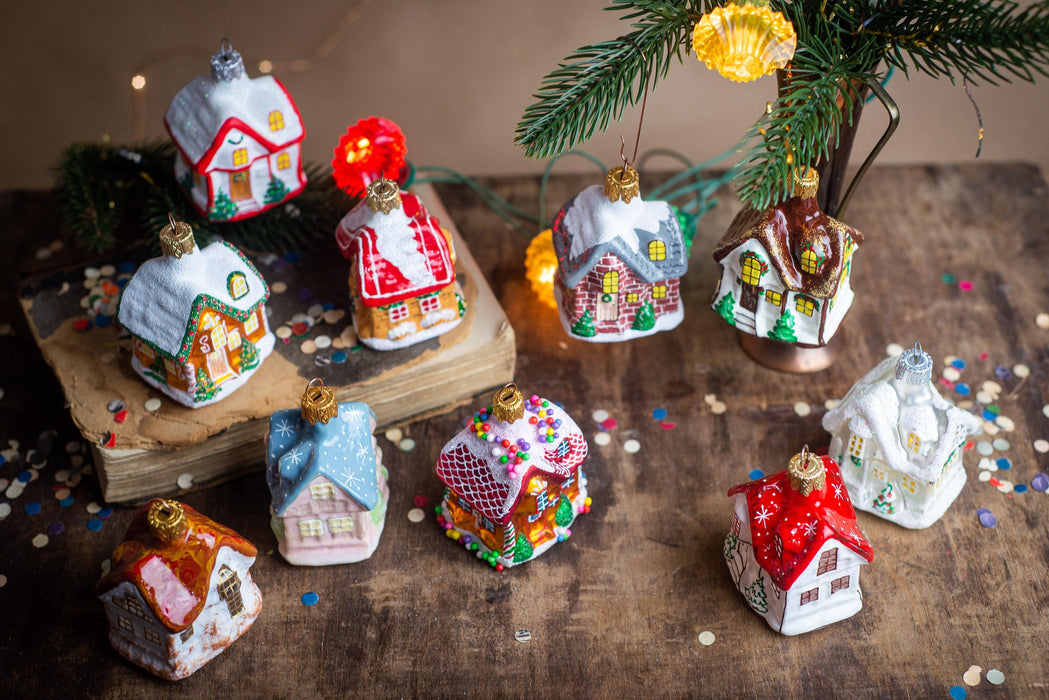 Christmas glass house ornaments, Rustic Xmas tree hanging