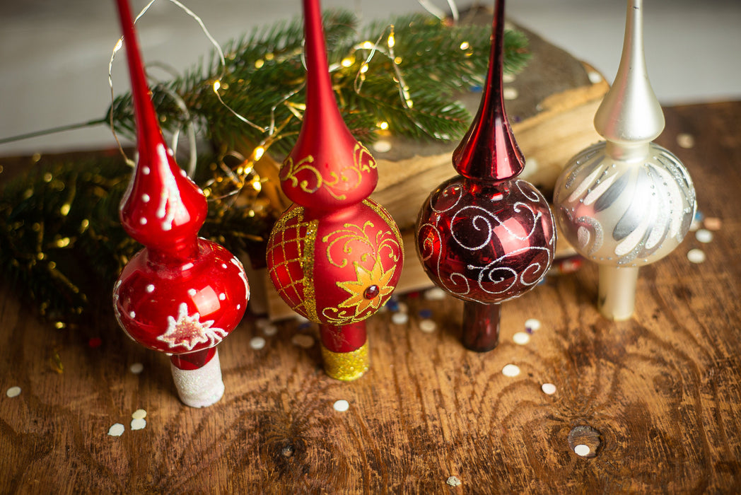 Topper for Christmas tree, Hand-painted, red Xmas tree accent