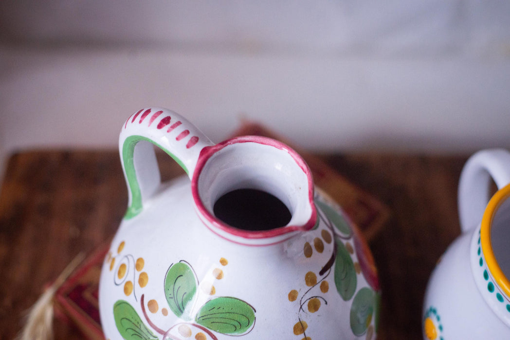 Vintage Italian Majolica Pitcher 1970s Hand Painted Ceramic Jug