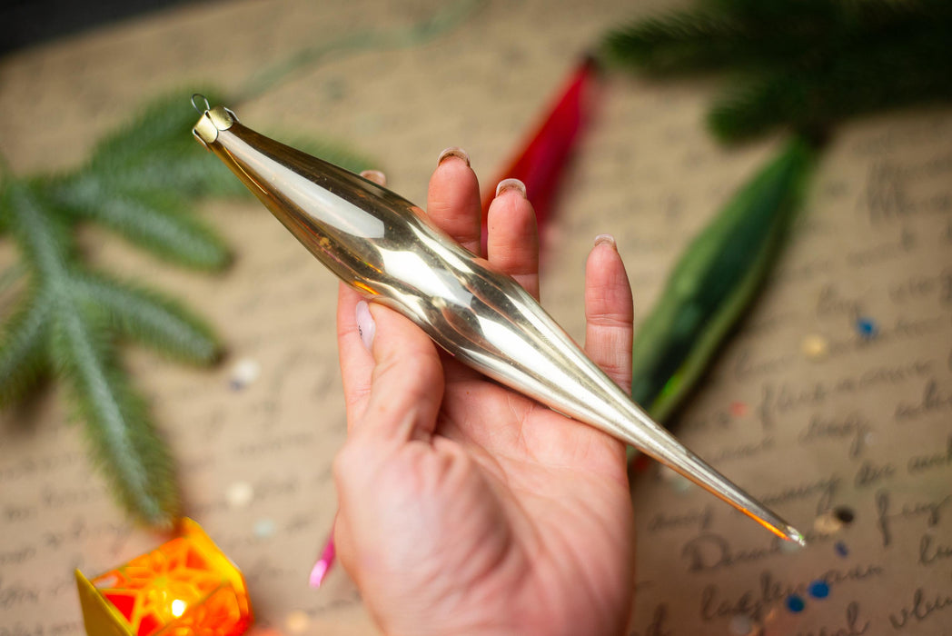 Long Glass Icicle Christmas Ornaments, Vintage Set of 3
