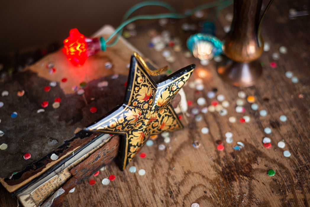 Vintage Wooden Star Ornament, Hand Painted German