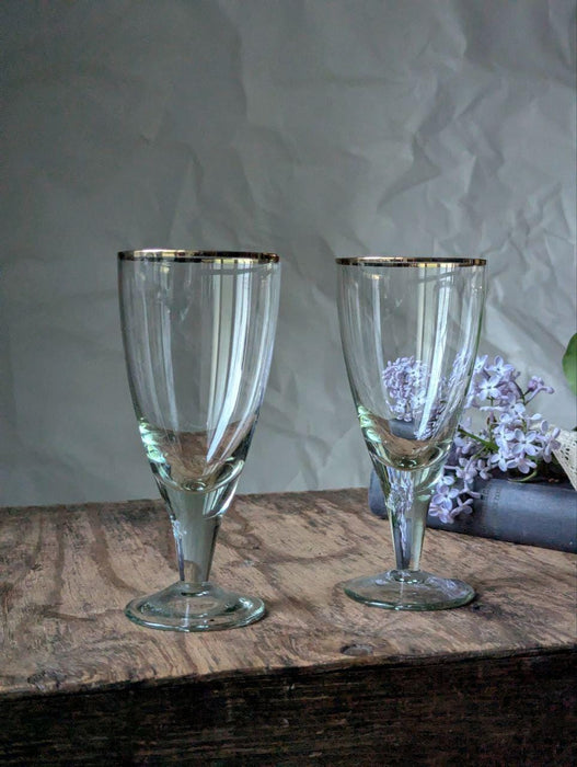 Vintage Gold Rim Champagne Flutes – Set of 2