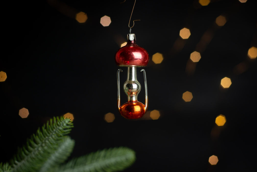 Vintage Glass Oil Lamp Ornament, USSR 1970s Christmas