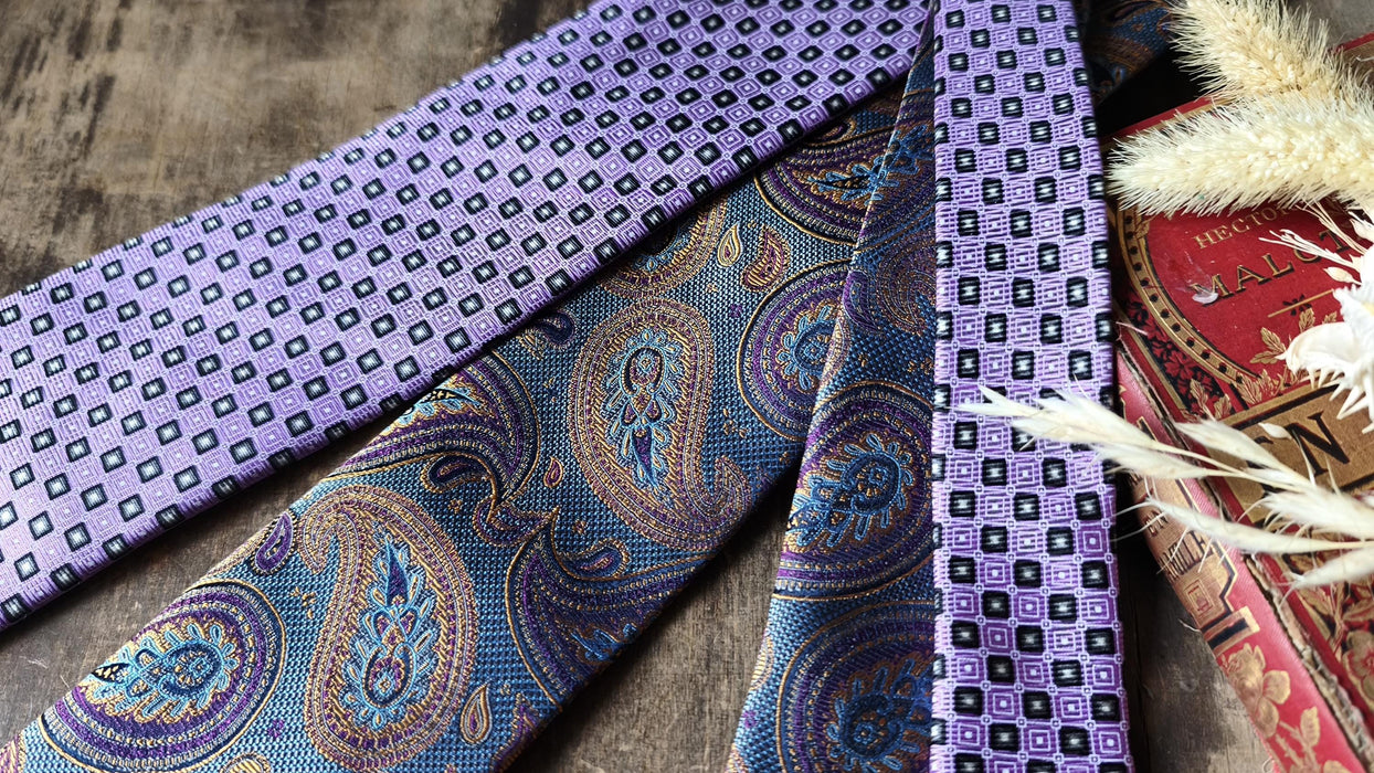 Vintage Silk Designer Ties Crochet & Biaggini, Paisley Geometric Neckties, Mens Formal Accessories