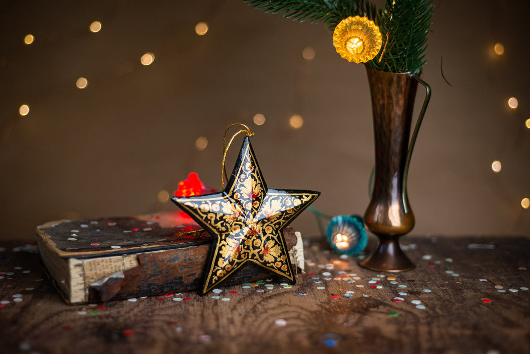 Vintage Wooden Star Ornament, Hand Painted German