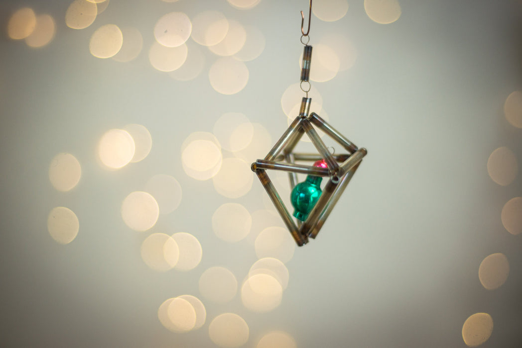 vintage glass basket ornament, 1950s Beaded Glass Bugle Bead Basket