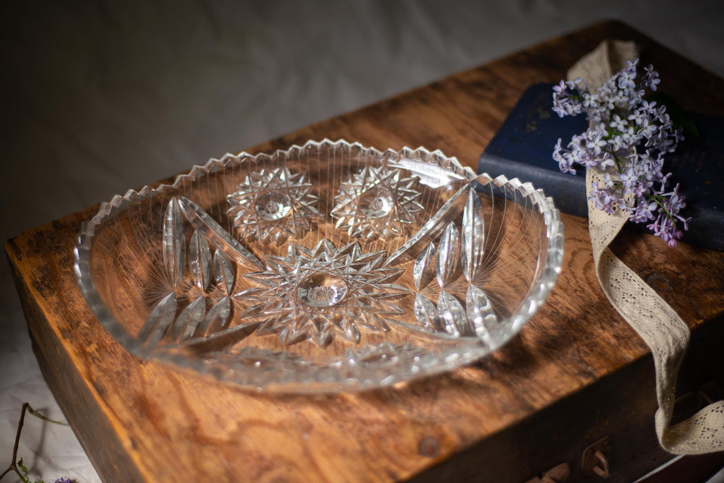 Vintage Crystal Serving Plate - Oval Crystal Platter | Cut Glass Tray Snack Serving Platter