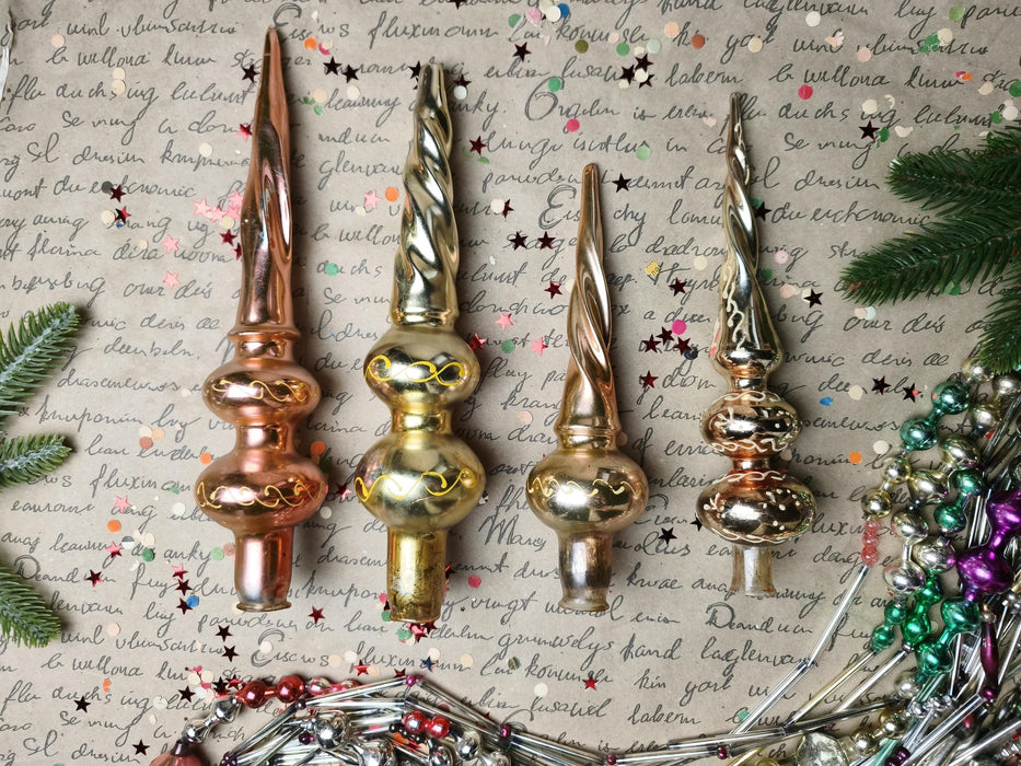 Vintage Gold Spiral Glass Christmas Tree Toppers – 1960s